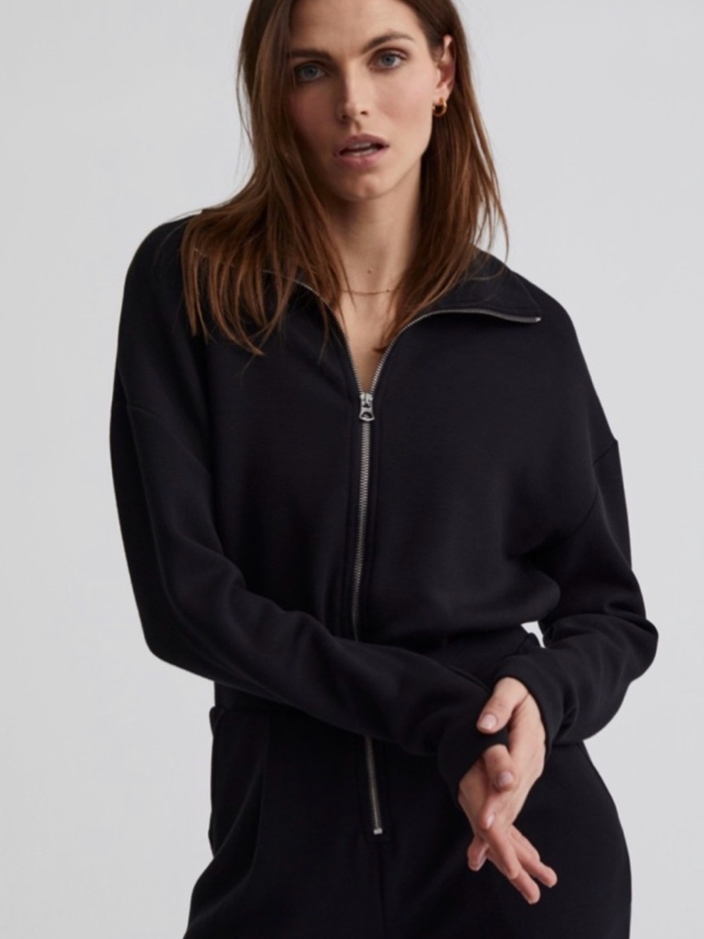 Varley Black Zip-Front Jumpsuit